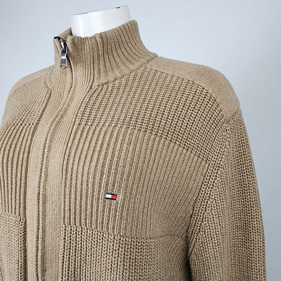 Tommy Hilfiger Brown Cotton Ribbed Knit Zip Up Jacket Size XL - Picture 3 of 9
